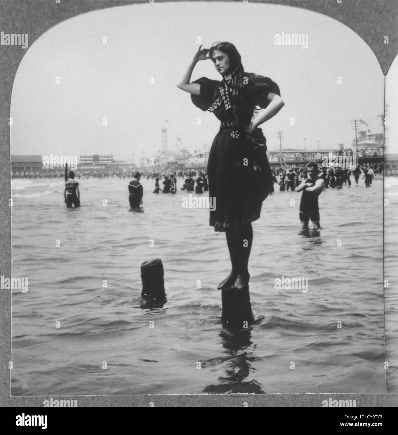 Woman in Bathing Suit at Beach, Portrait, Atlantic City, New Jersey