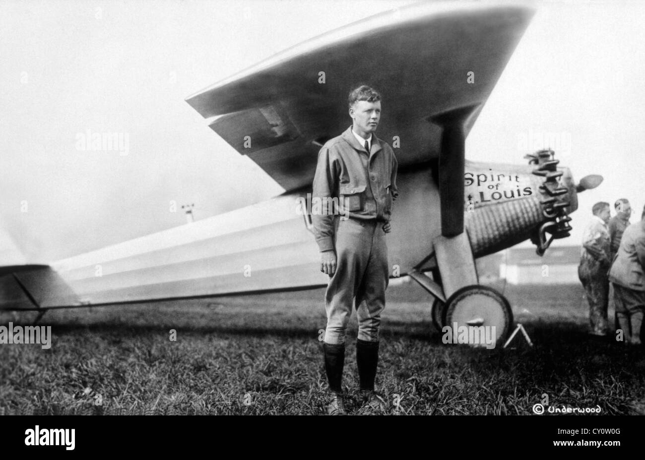 Charles A. Lindbergh with Spirit of St.Louis Airplane, May 1927 Stock Photo