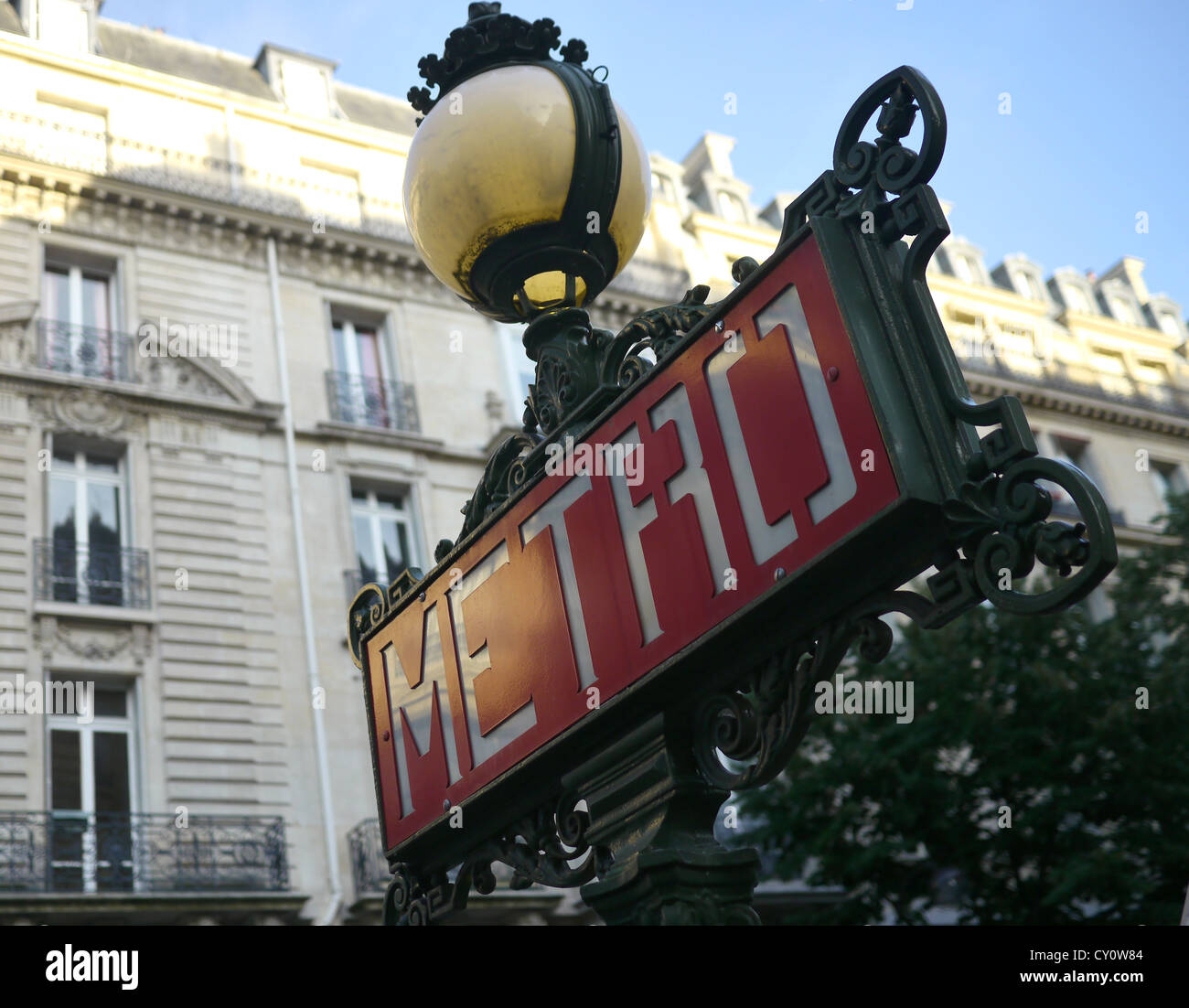french architecture and metro sign in paris Stock Photo
