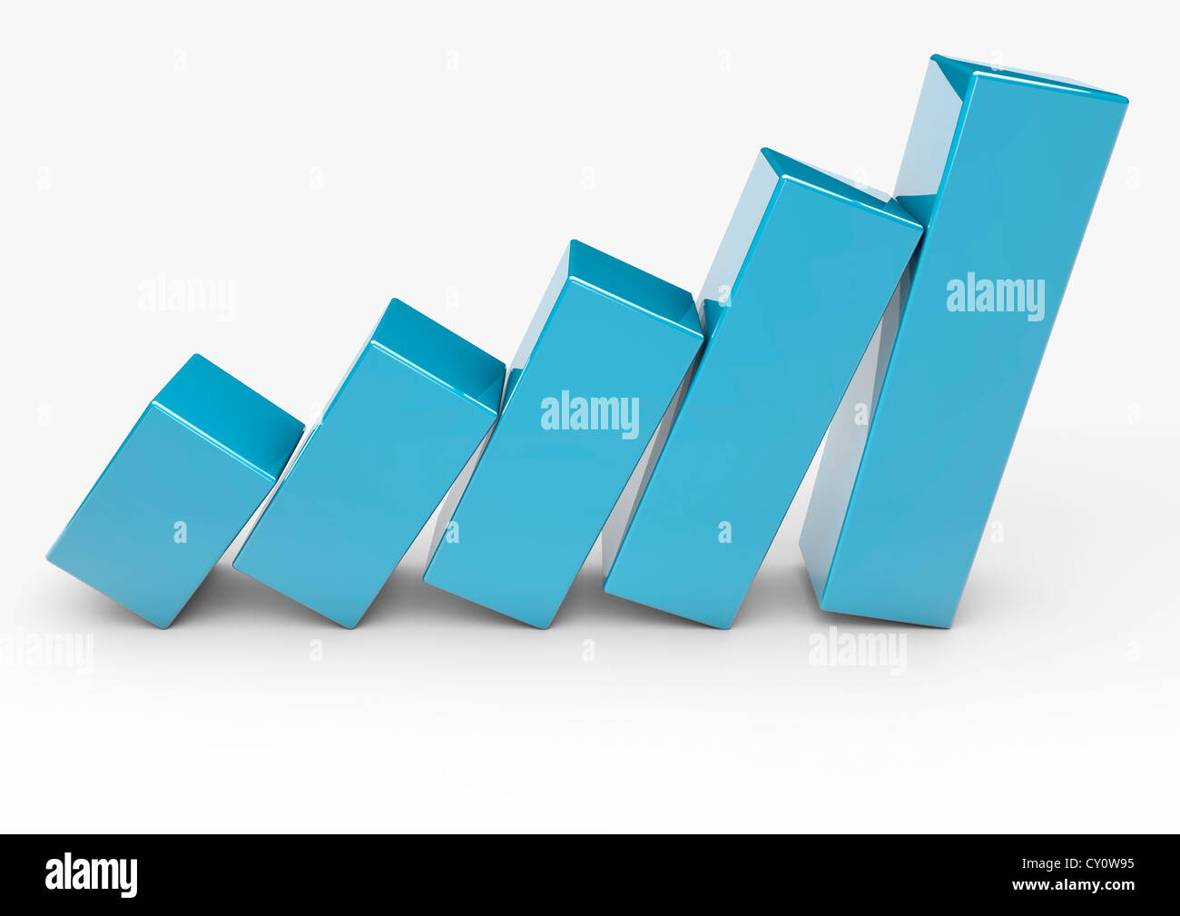 3D render of a blue bar graph falling over over like dominos - Concept image Stock Photo