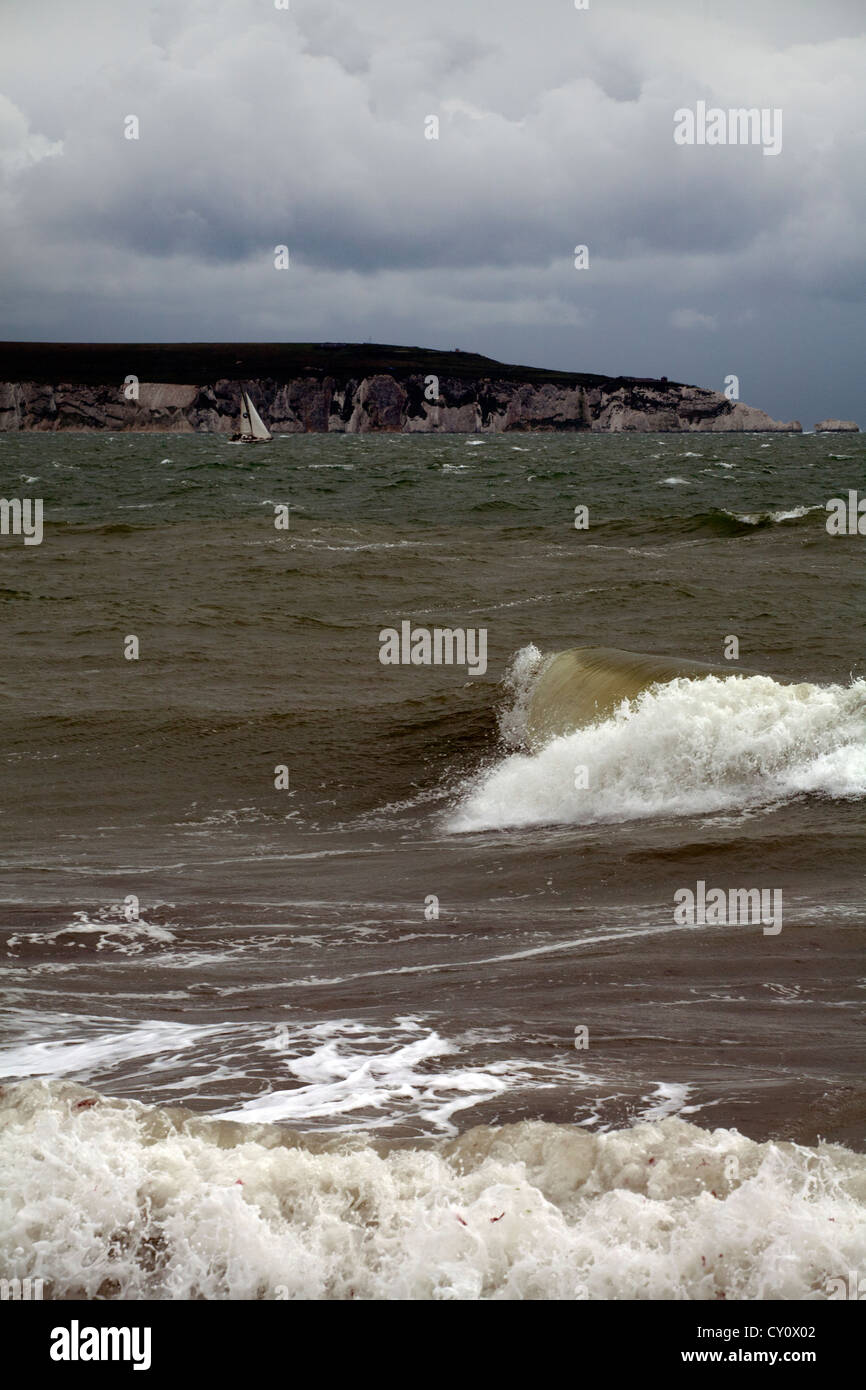 Solent & Isle of Wight from Milfordonsea Hampshire England Stock
