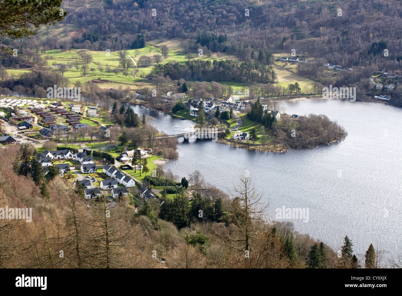 View of Loch Tay and Kenmore Village from Drummond Hill Stock Photo Alamy