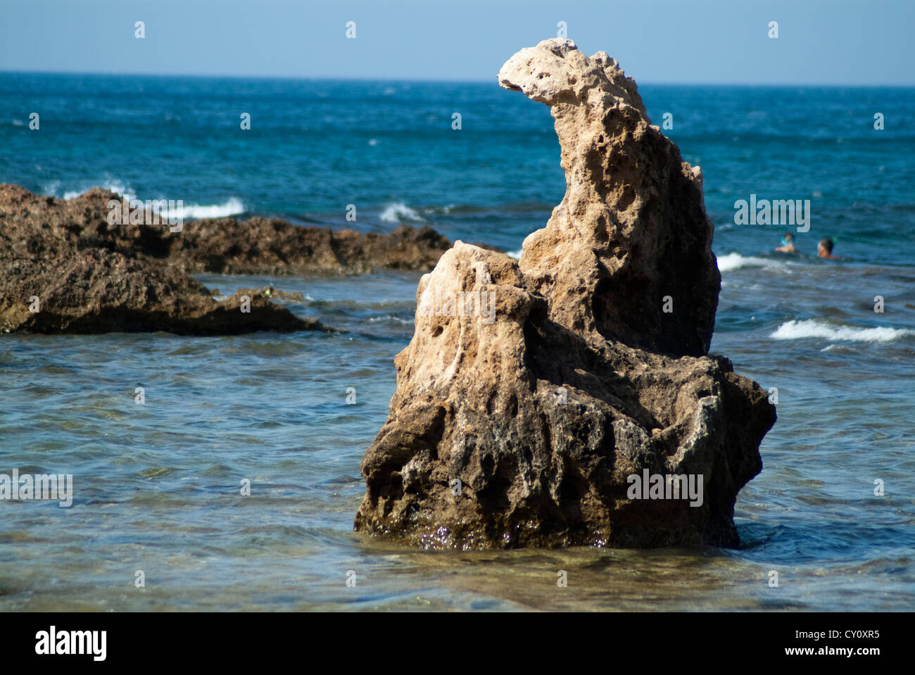 Natural sculpture on the rocky beach at Les Rotes, Denia, Cape San Antonio, province of Alicante, Spain, Europe Stock Photo