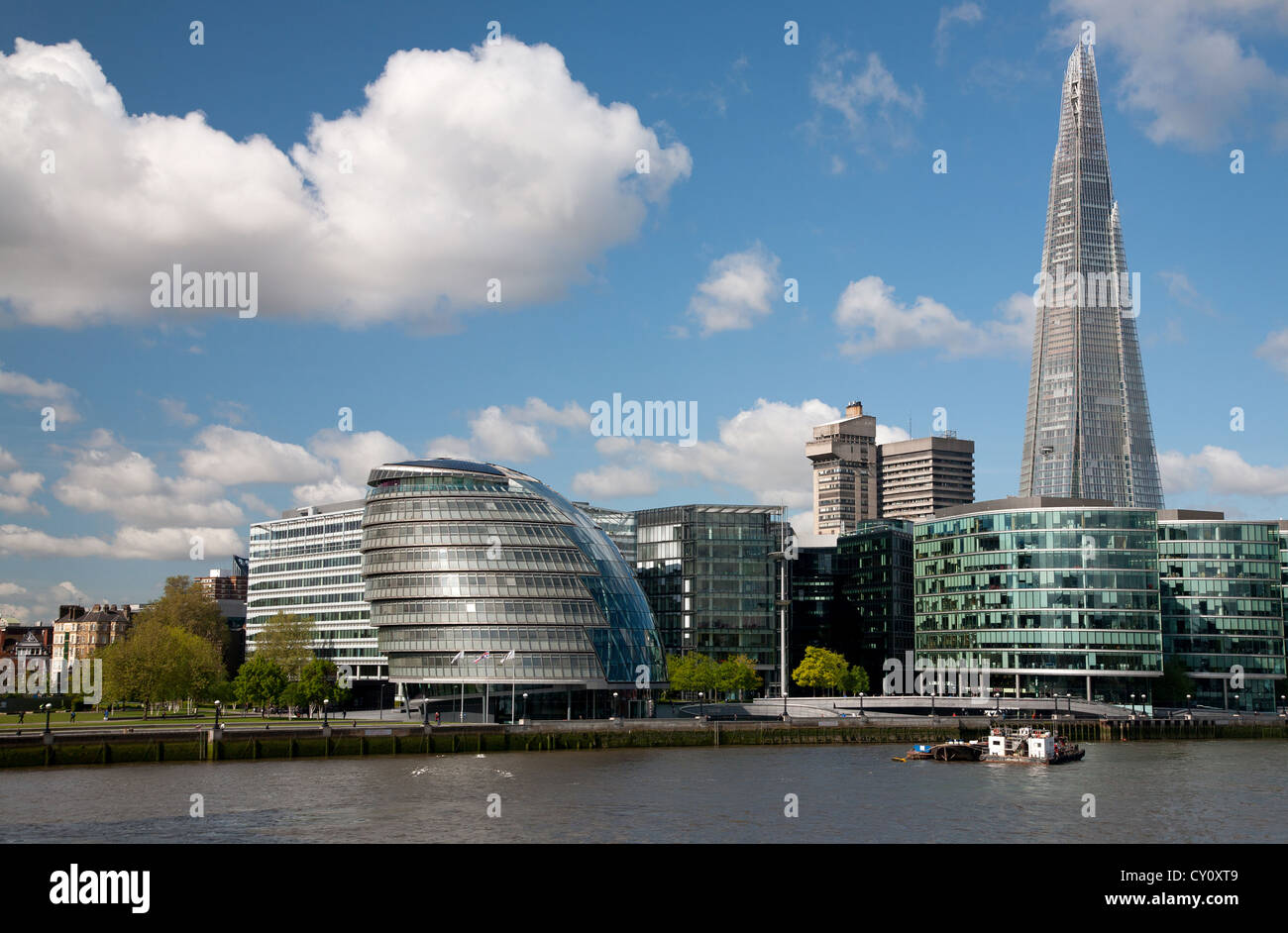 England. London. City Hall with the Shard building by the River Thames. Stock Photo