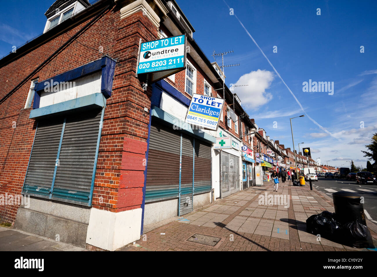 Deansbrook Road high street, Mill Hill, London, England, UK Stock Photo