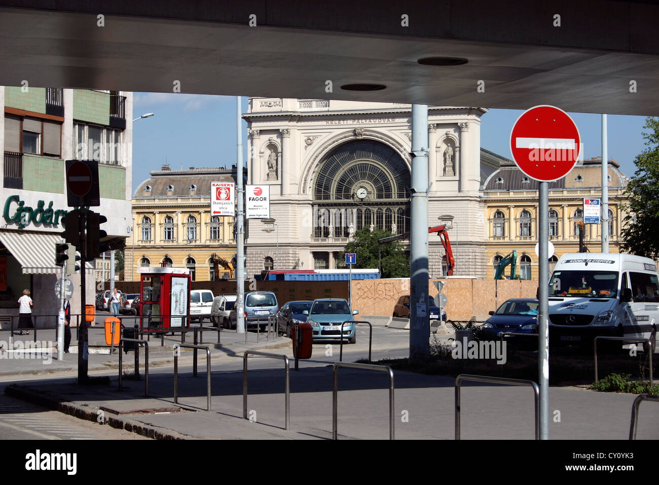 Budapest street scene with railway station Stock Photo Alamy