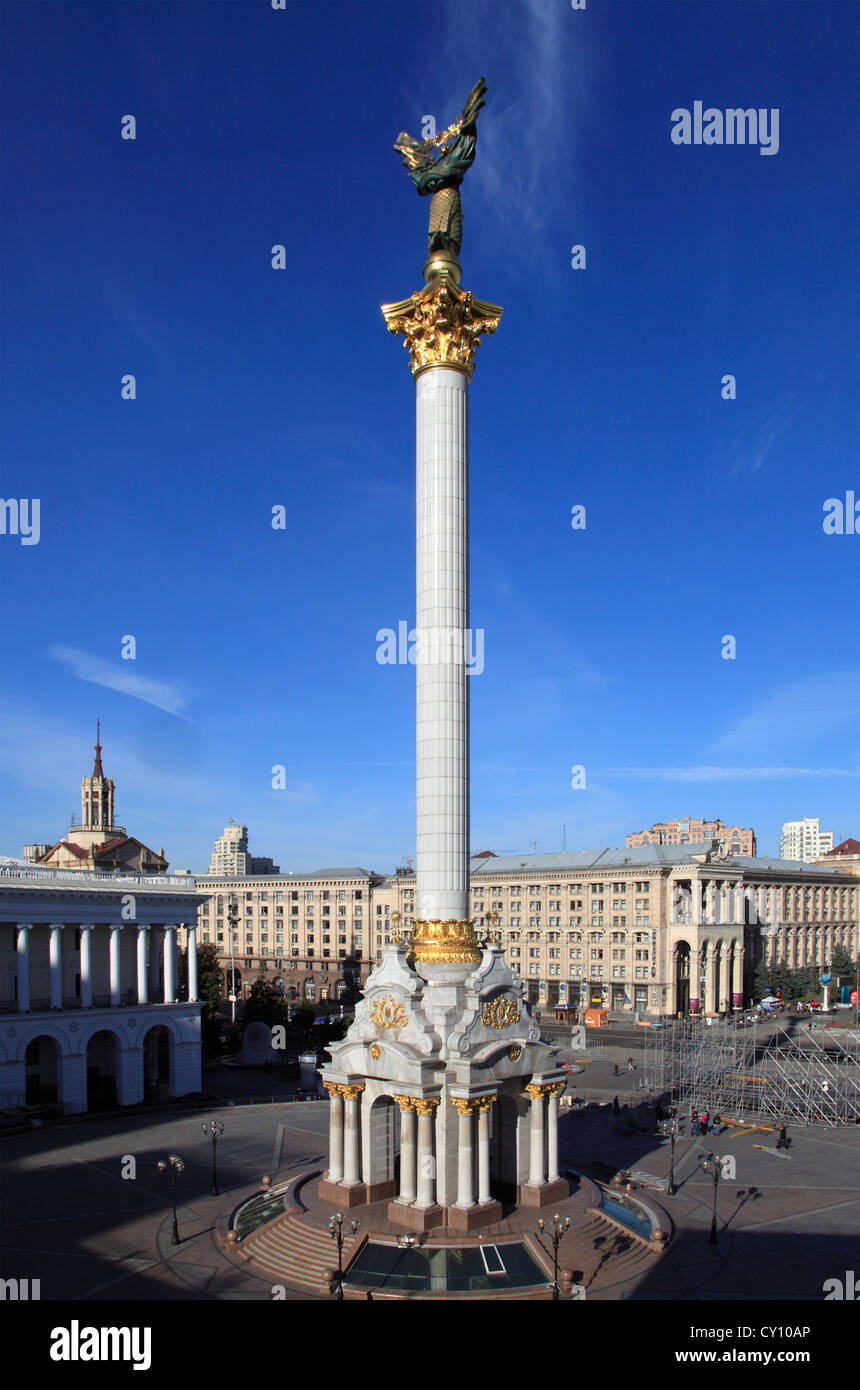 Ukraine, Kiev, Kyiv, Independence Monument, Independence Square, Maidan Nezalezhnosti, Stock Photo