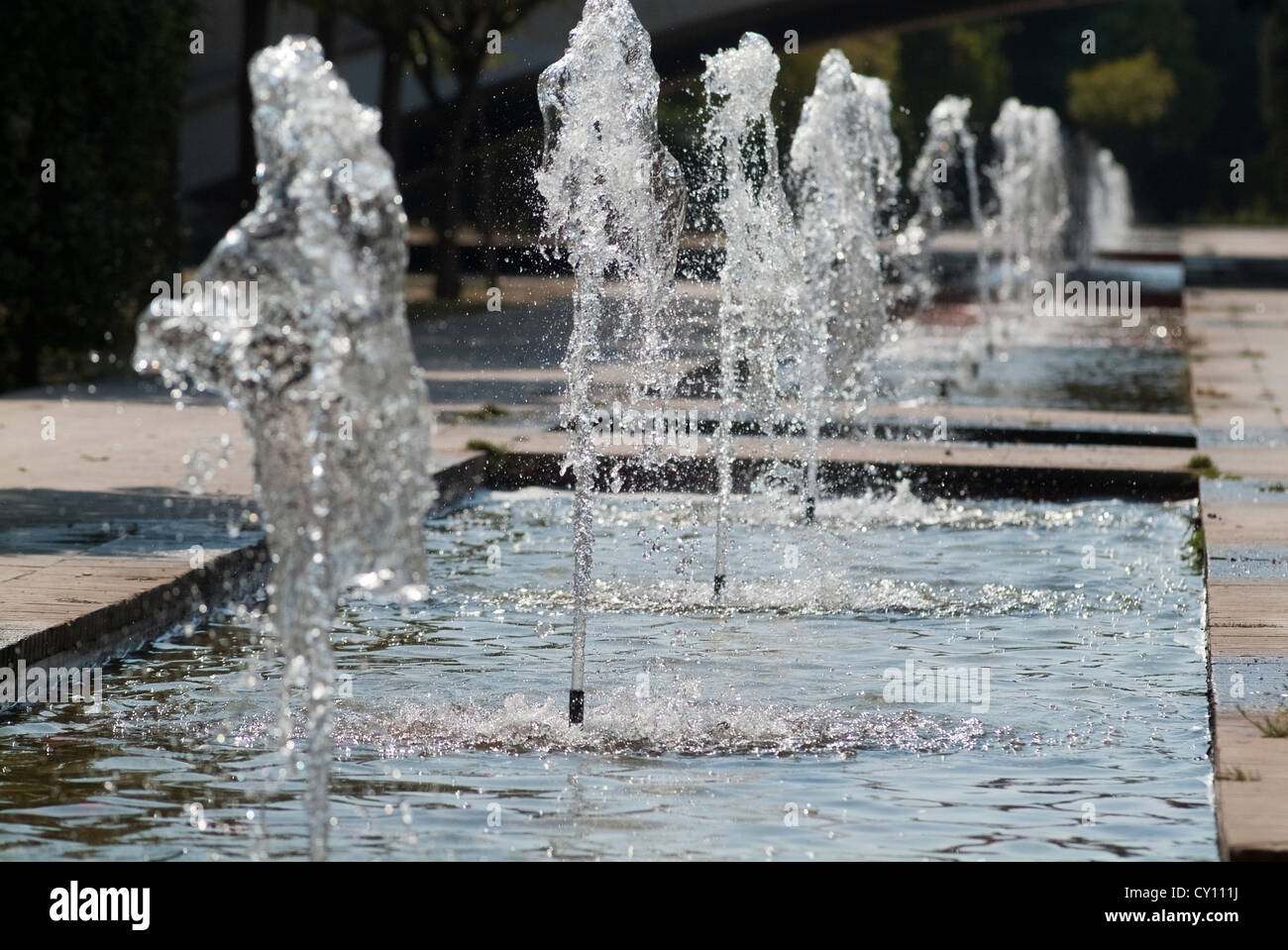 Decorative fountains in the garden of Turia, Valencia, Spain, Europe