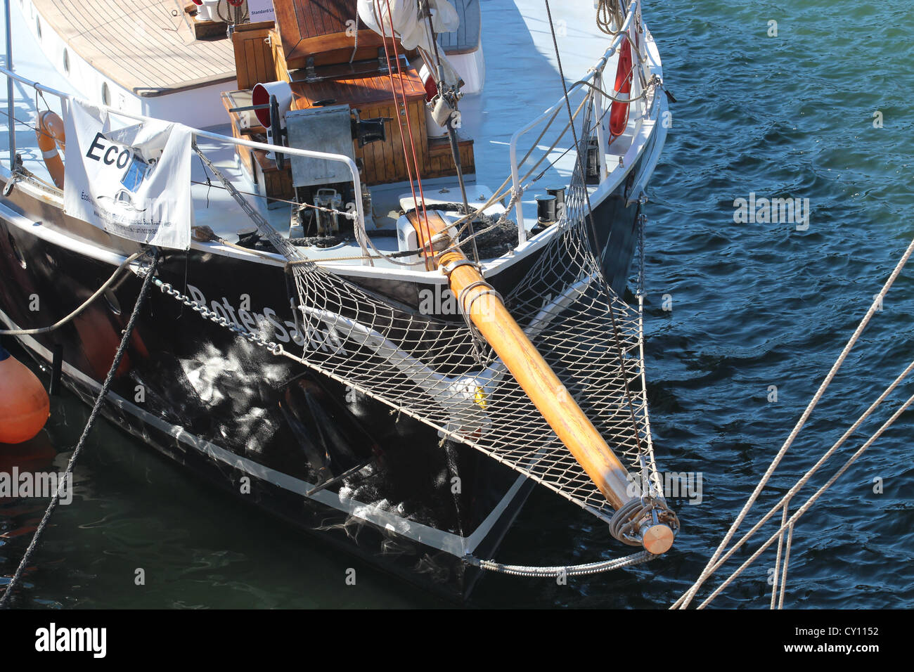 Top view of sailboat bow in water Stock Photo