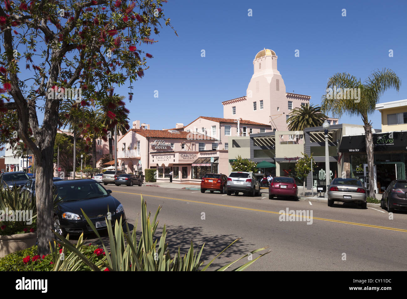 Shops. Street scene. Prospect Street  La Jolla Southern California USA Stock Photo