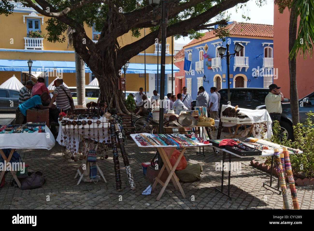 Market, Plaza San Diego, Barrio San Diego, old walled city, Ciudad Amurallada, Cartagena de Indias, Colombia Stock Photo