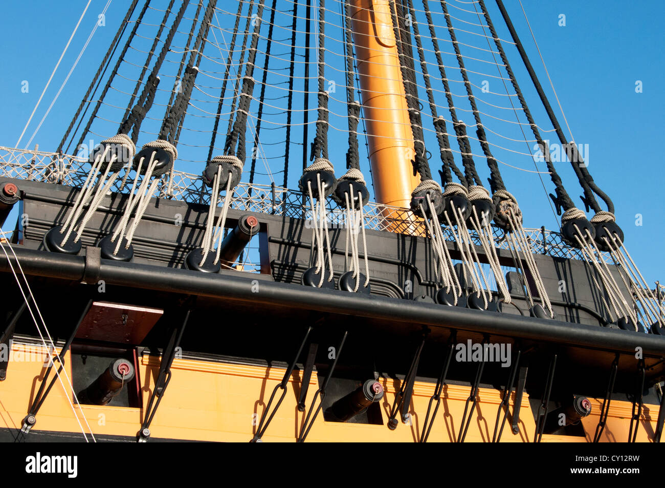 Gun ports and rigging on HMS Victory Stock Photo