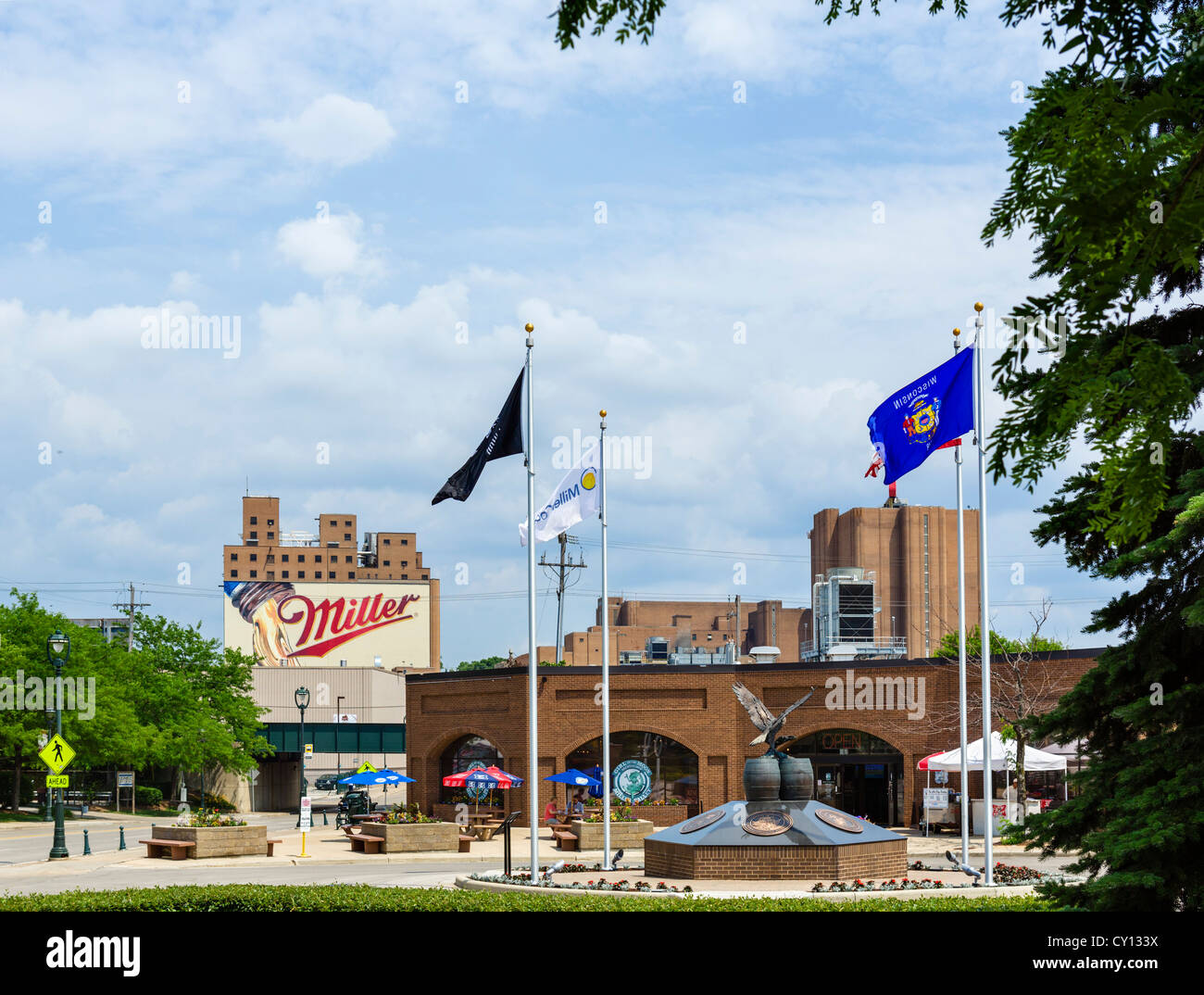 Miller Coors brewery with the visitor center in the foreground, West State Street, Milwaukee