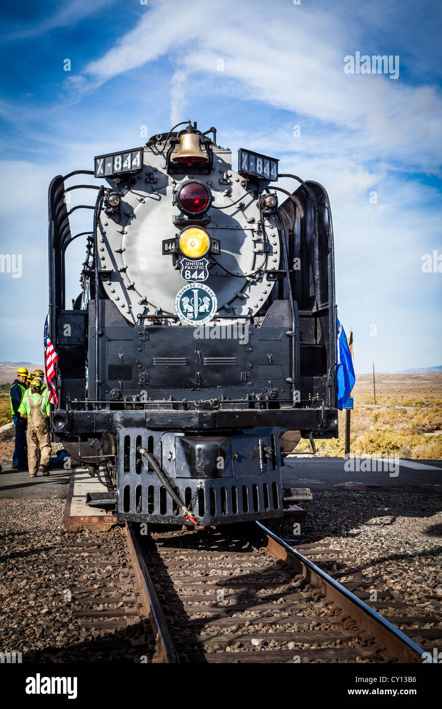 Union Pacific 844 Steam Locomotive in Hazen Nevada Stock
