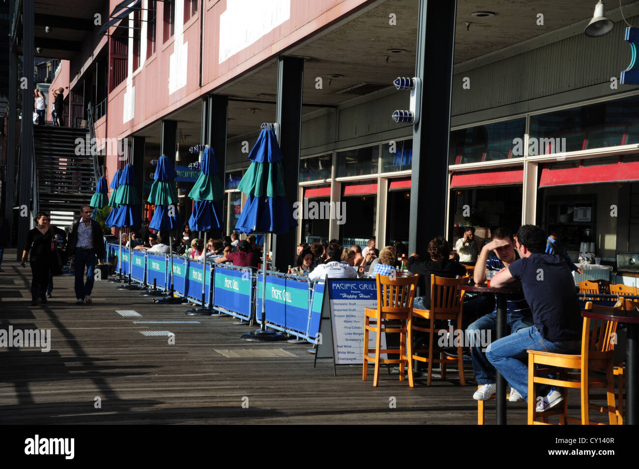 Autumn Sun Oblique View Many People Sitting Tables Dining Pacific