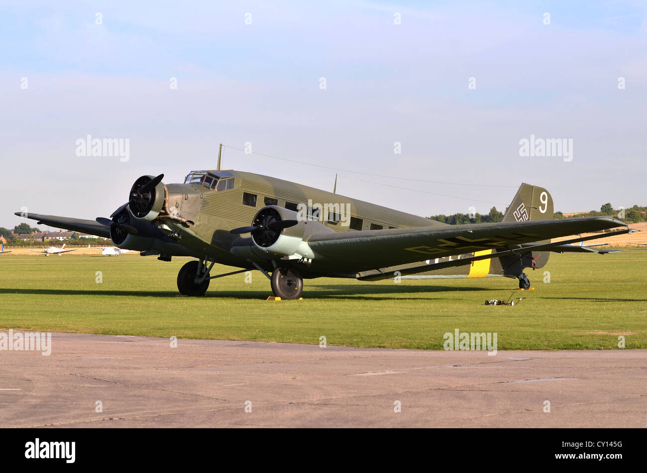 Junkers Ju-52/3m in Luftwaffe markings on the flightline at Duxford airfield Stock Photo