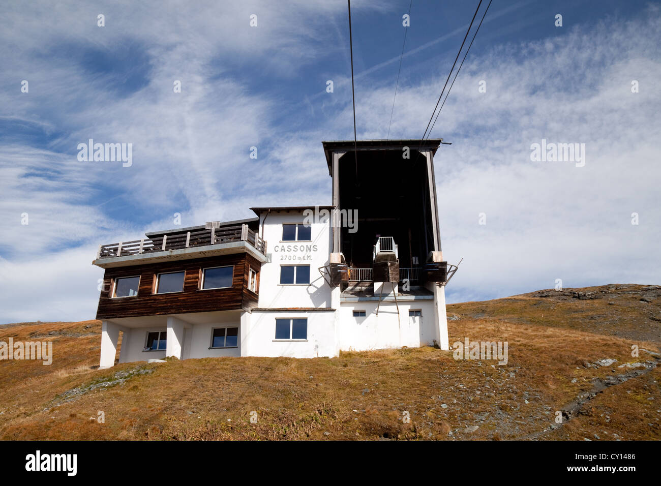 The Cassons ski lift, at 2,700m, the Swiss alps, Flims, Graubunden Switzerland, Europe Stock Photo