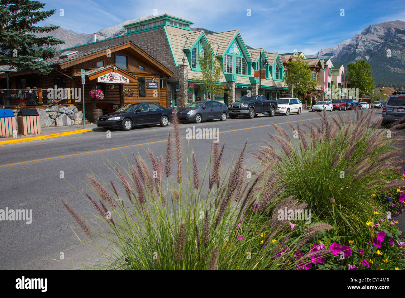 Downtown historic area of Canmore in the Canadian Rockies in Alberta Canada Stock Photo