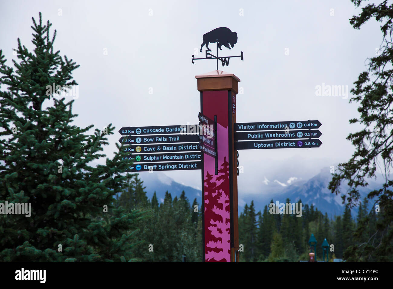 Signpost in Banff Alberta Canada Stock Photo