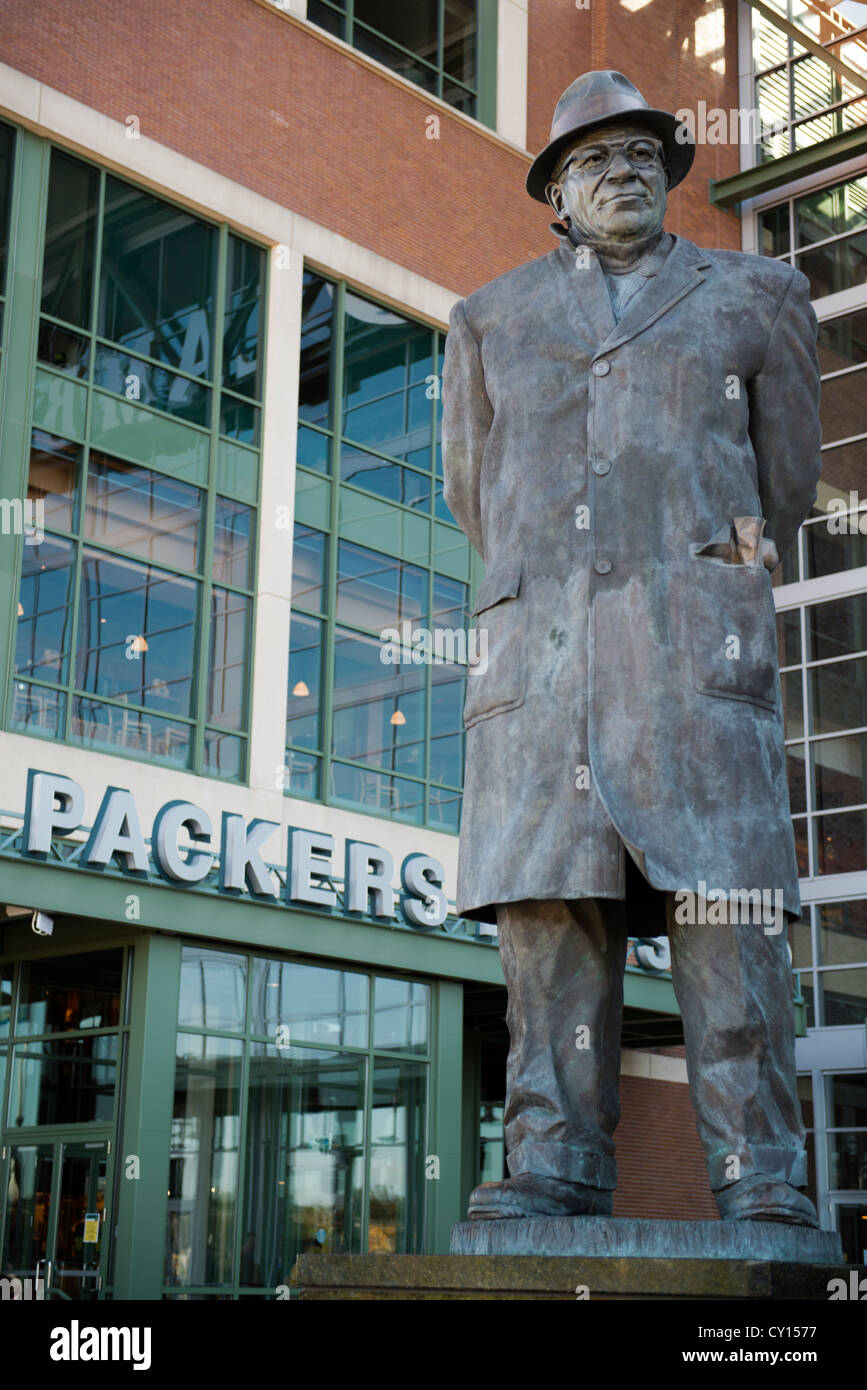 Statue of Curly Lambeau outside Lambeau Field, home of The Packers football team. Stock Photo