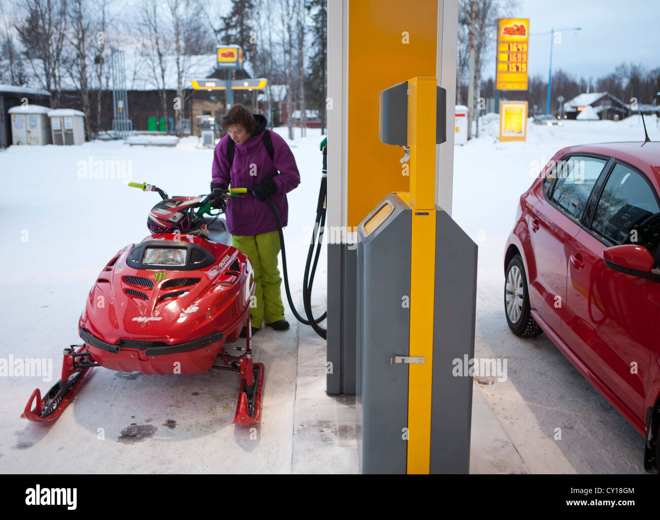 snowmobile in Northern Finland Stock Photo