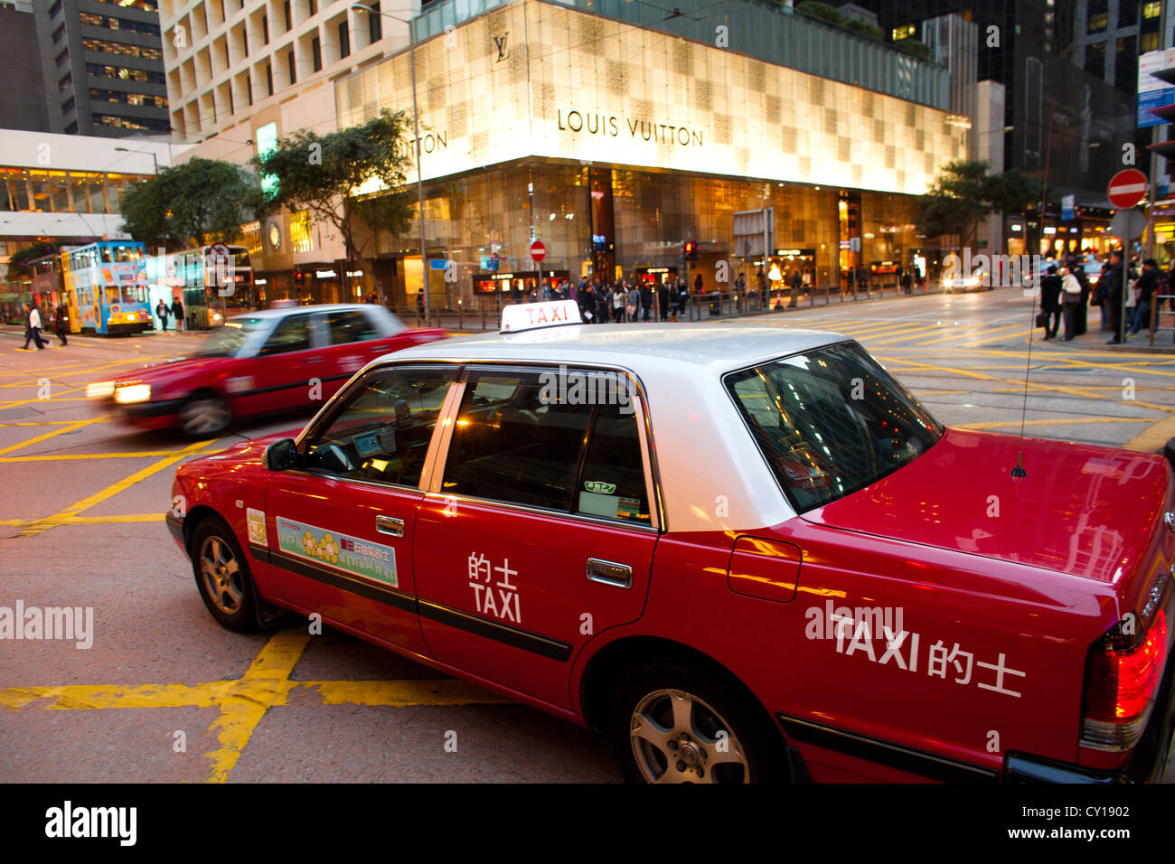 Taxi in Downtown Hongkong Stock Photo