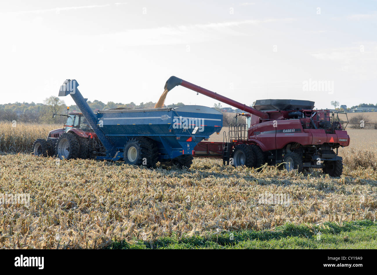 Two Tractors Harvesting American Field Stock Photo - Alamy