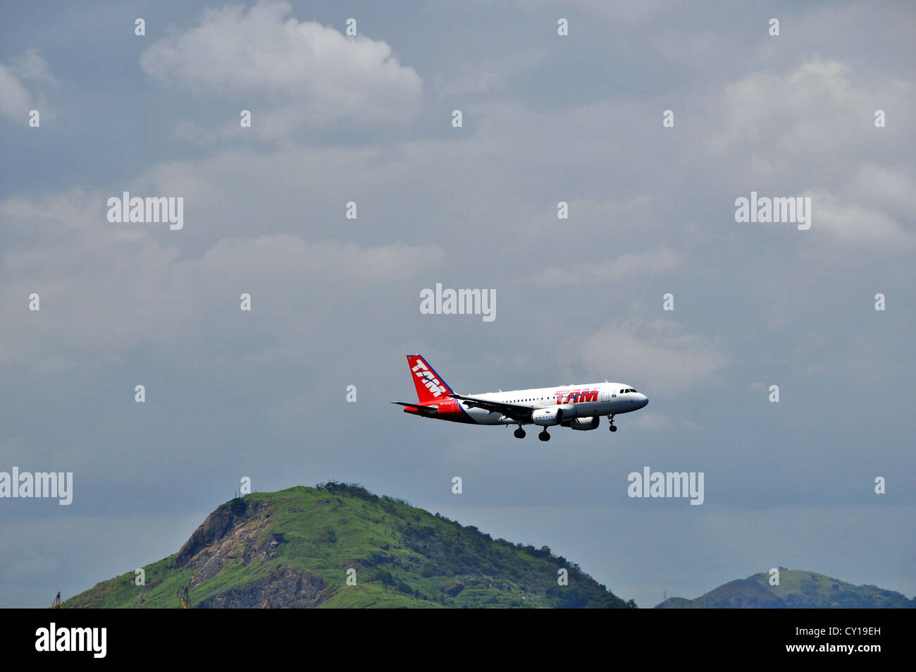 Tam airplane landing at Santos Dumont airport Rio de Janeiro Brazil South America Stock Photo