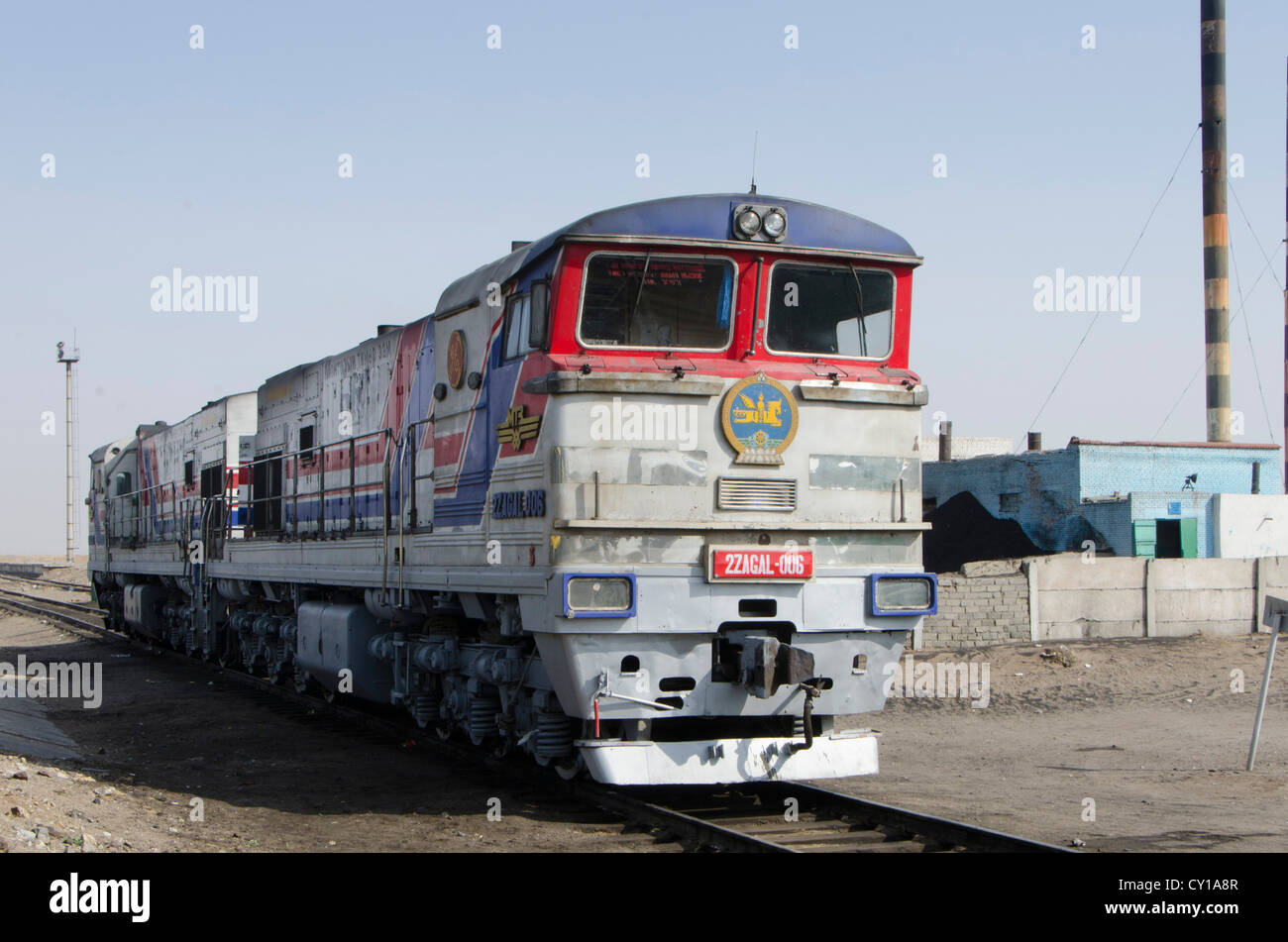 Diesel locomotives, Gobi Desert, Mongolia Stock Photo