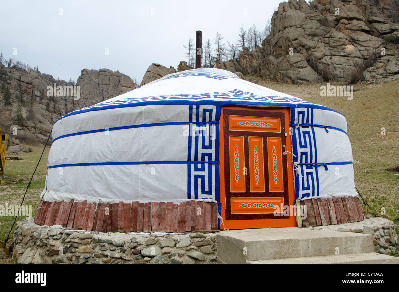 Ger, or yurt,  Ger Camp, Terelj National Park, Mongolia Stock Photo