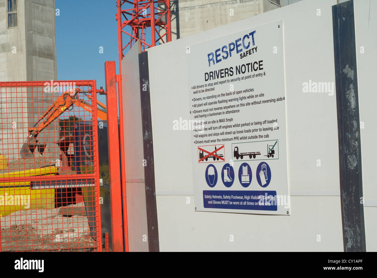Respect Safety sign for drivers entering a large building site in