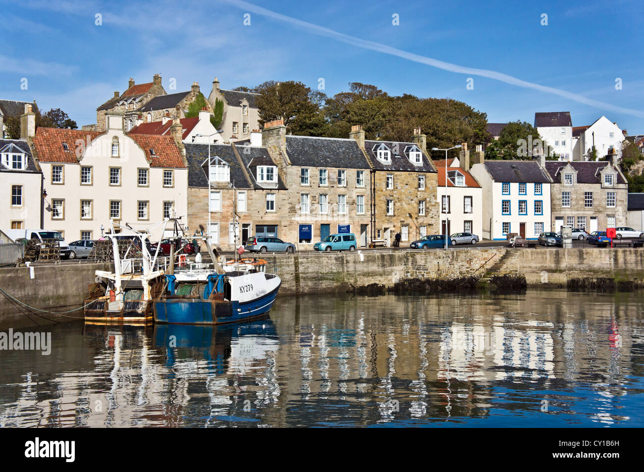 Pittenweem harbour Fife Scotland with East Shore road and houses Stock Photo