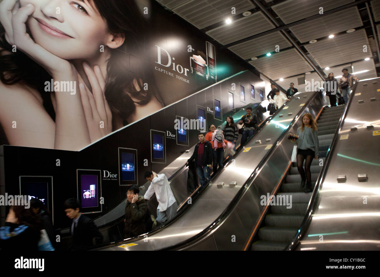 escalator to underground in Hongkong Stock Photo