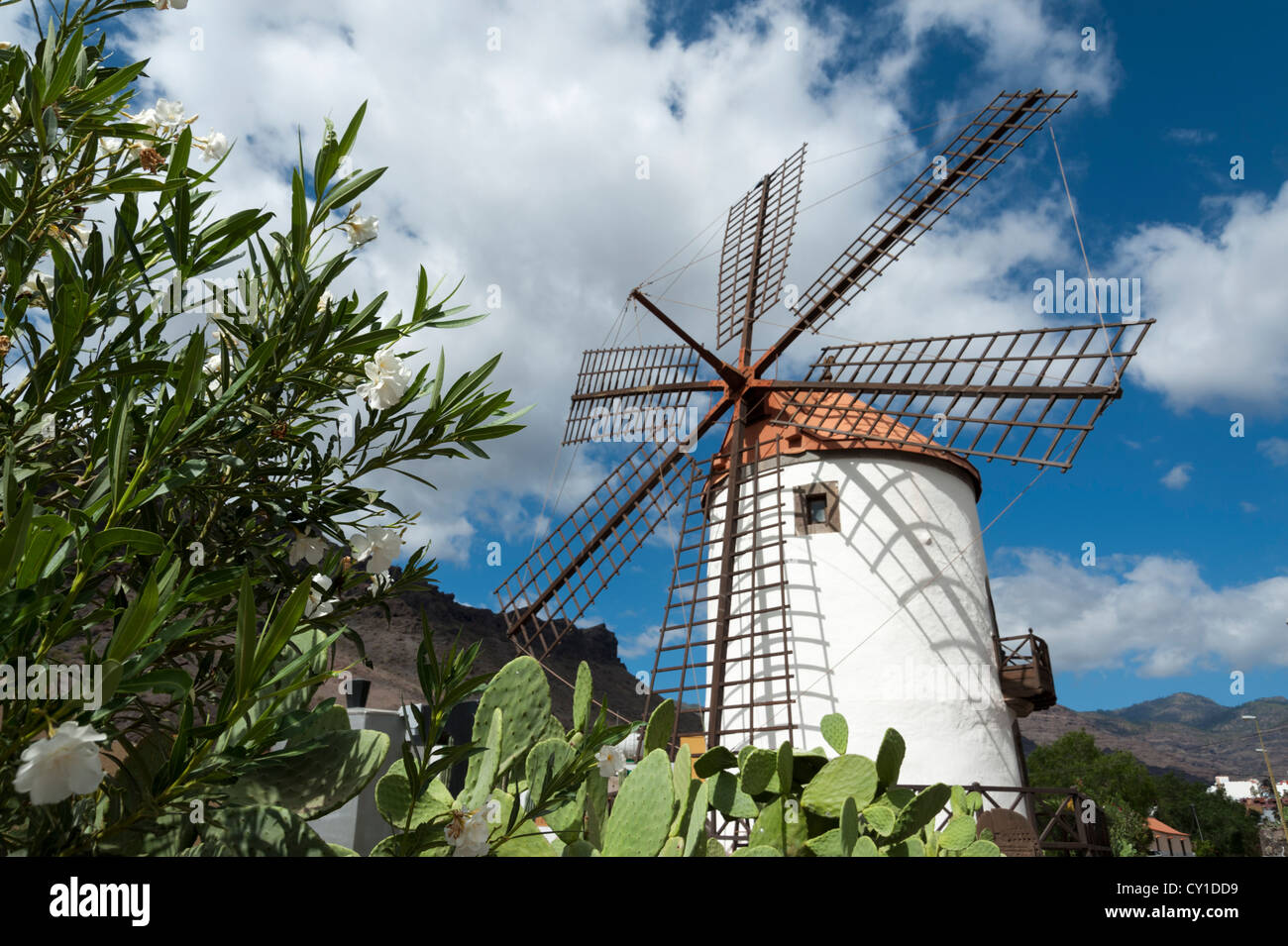 The windmill at El Molino de Viento near Puerto Mogan Gran Canaria Canary Islands Spain Stock Photo