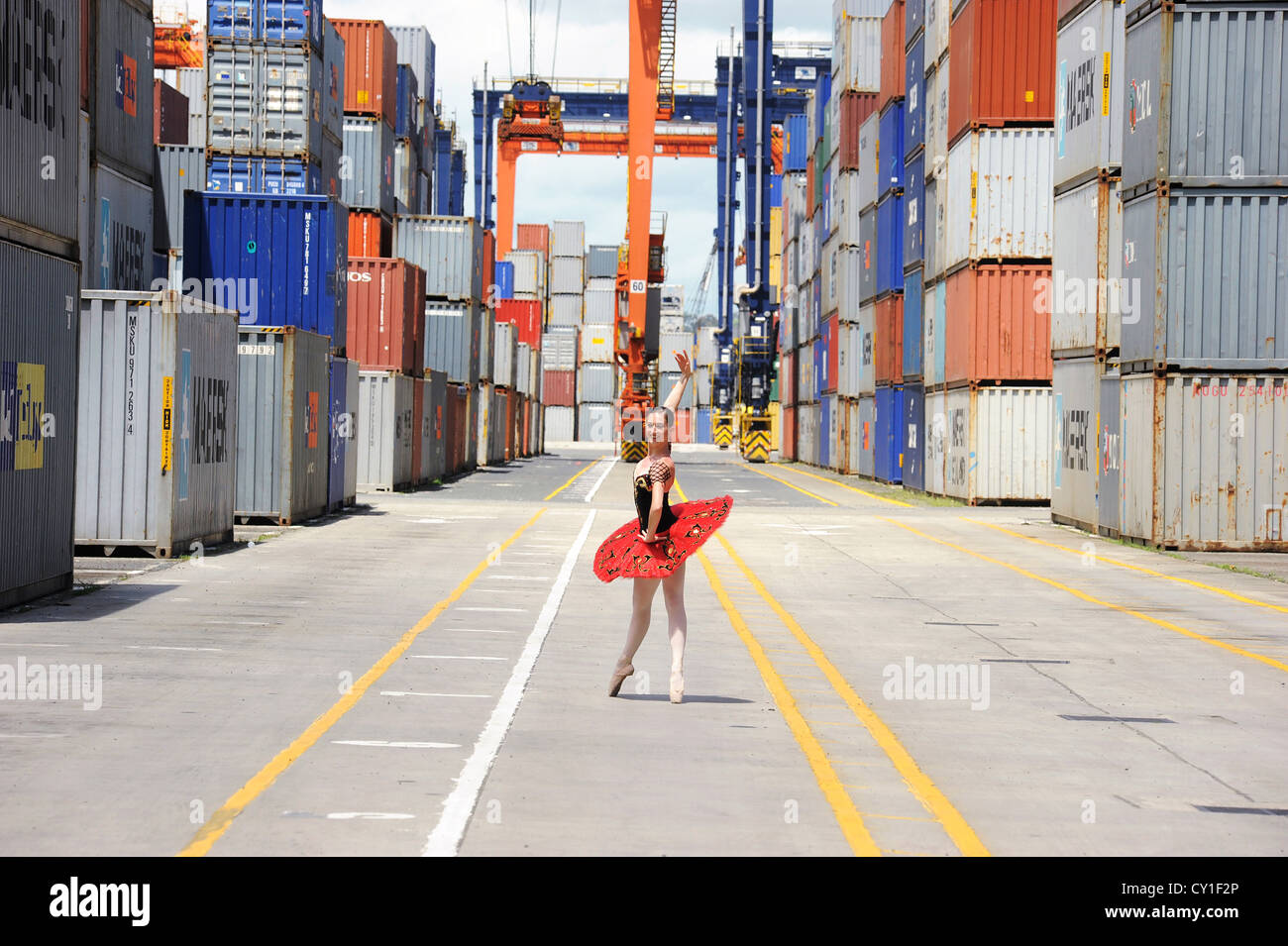 A dancer of the National Ballet of Panama, posing in the city port. Stock Photo