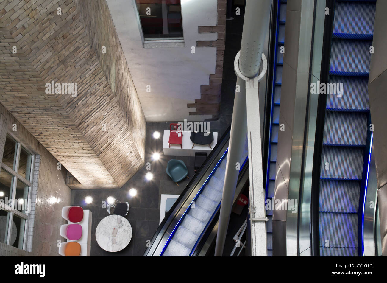 Internal view of the Lighthouse Gallery, Glasgow, Scotland with escalators Stock Photo