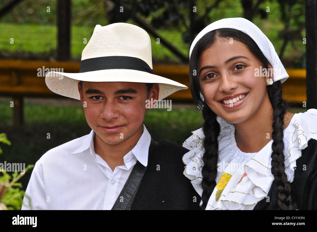Silleteros at the Medellin flower festival. Stock Photo