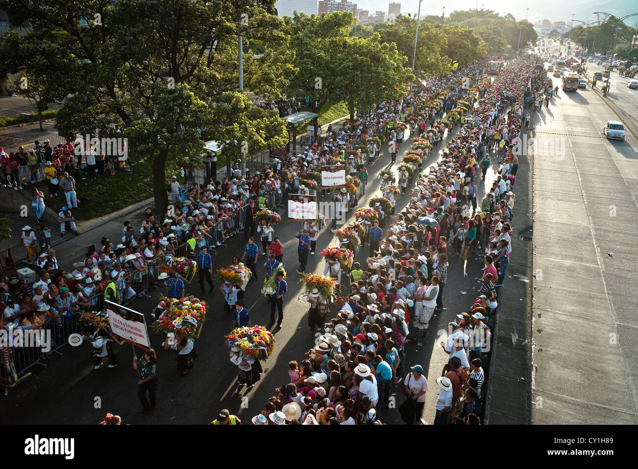 Silleteros Parade at the Medellin flower festival. Stock Photo