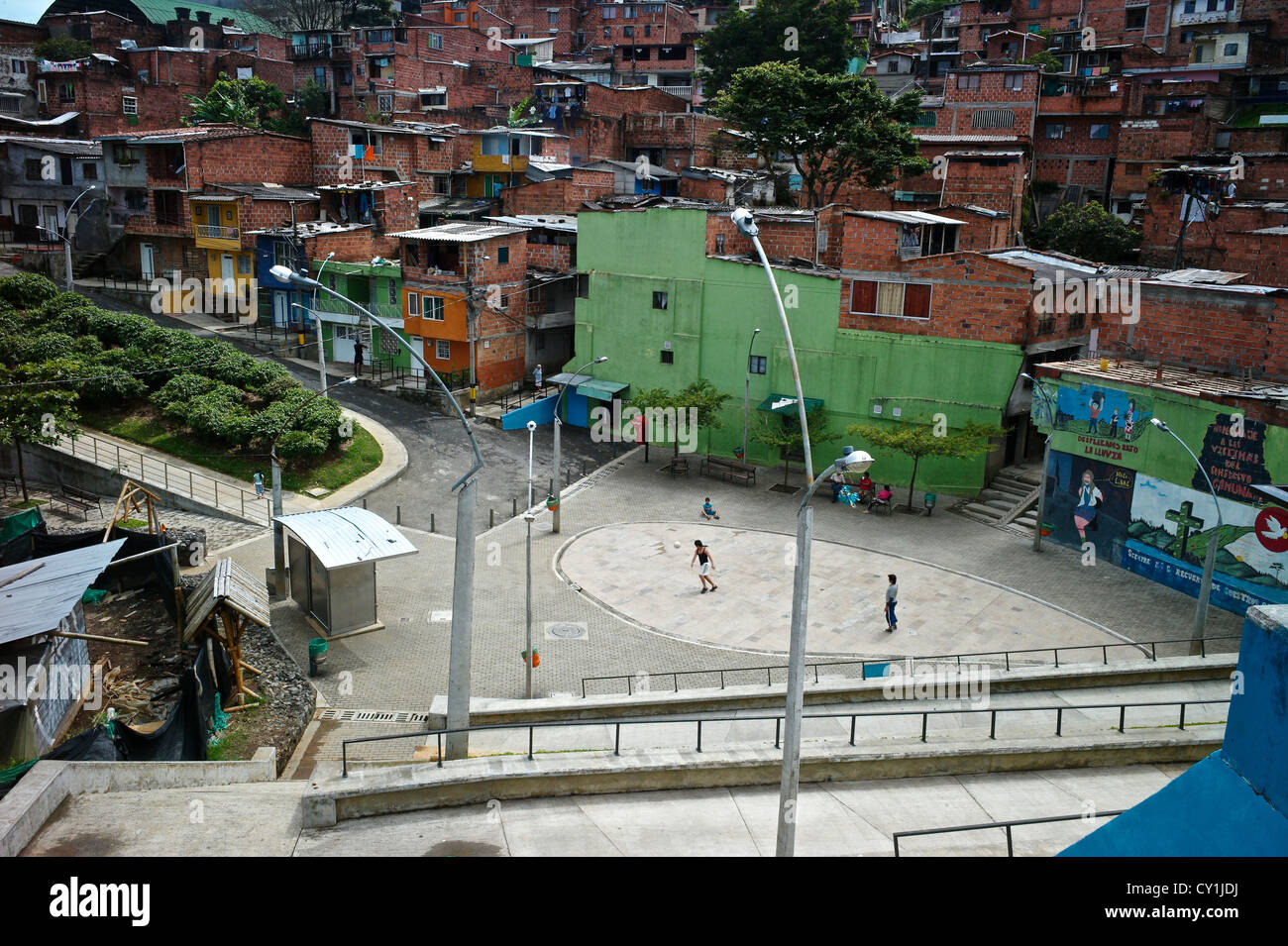 The hillside community of Santo Domingo in Medellin also known as Comunas. Stock Photo