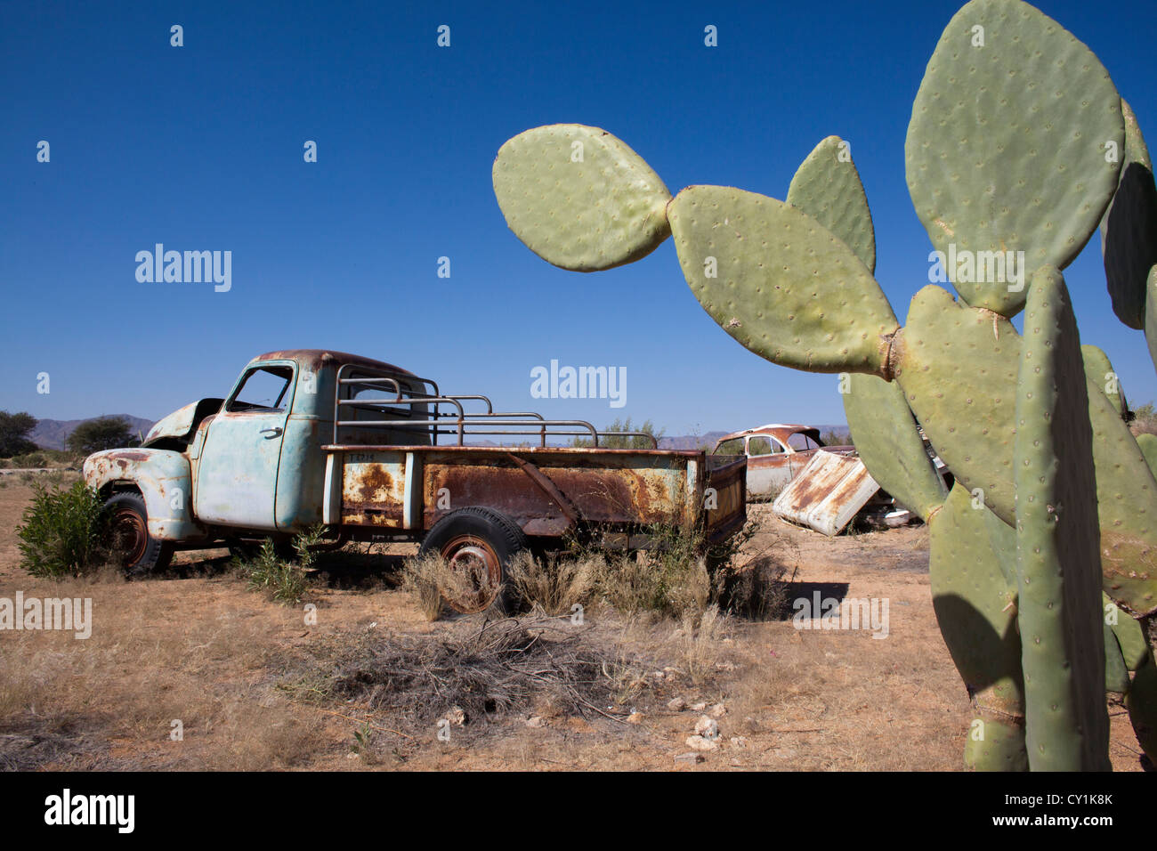 old car wreckage at solitair, namibia Stock Photo