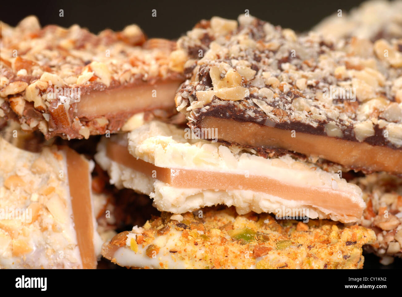 Different types of English Toffee with a variety of chocolates and nuts ...