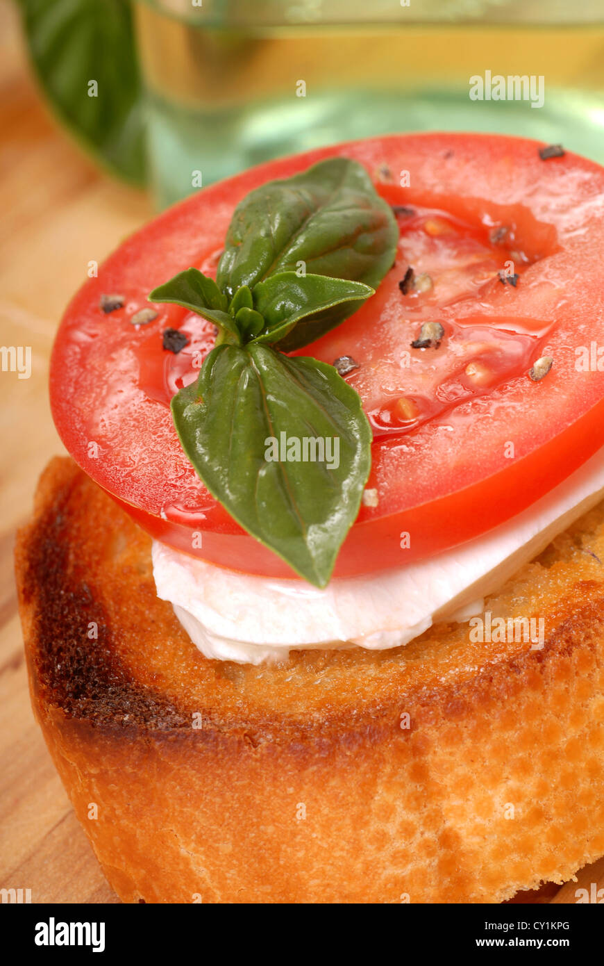 Mozzarella cheese tomato bruschetta hires stock photography and images