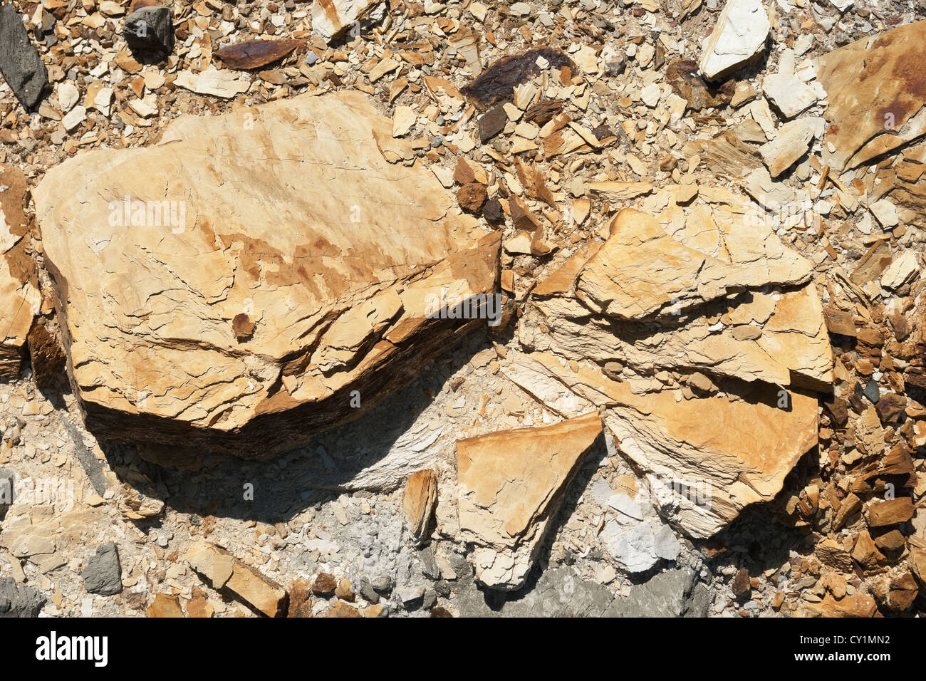 Shale fragments in the abandoned mine field of Lousal, Grandola, Portugal Stock Photo