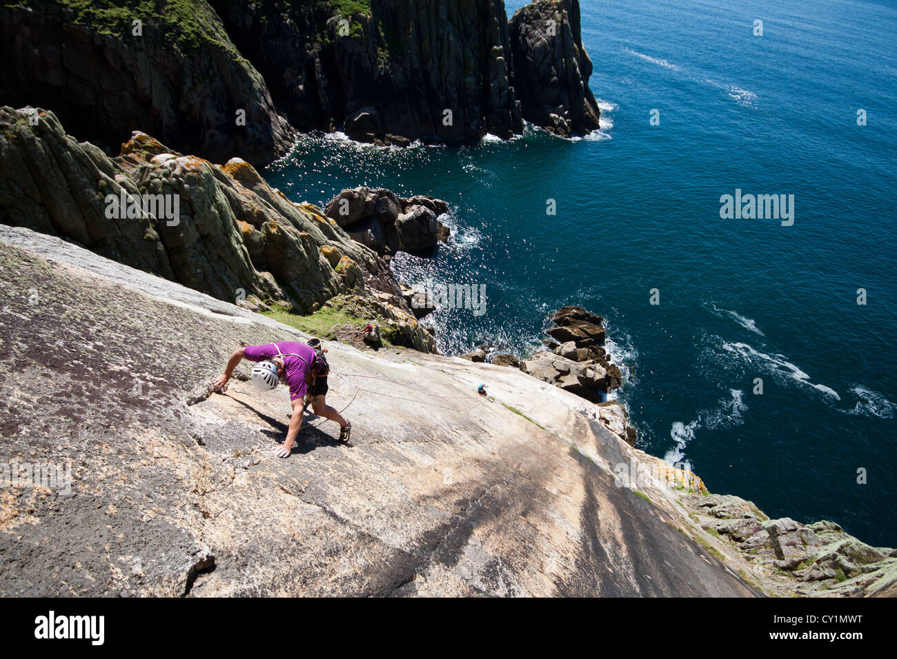 Rock climbing, devil's slide, lundy, bristol channel Stock Photo