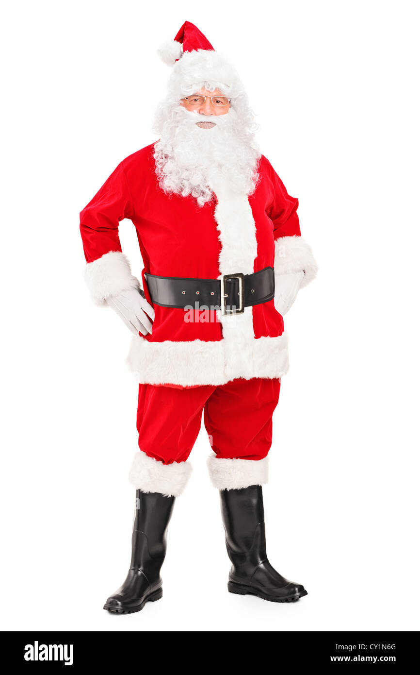 Full length portrait of a smiling Santa Claus posing isolated against ...