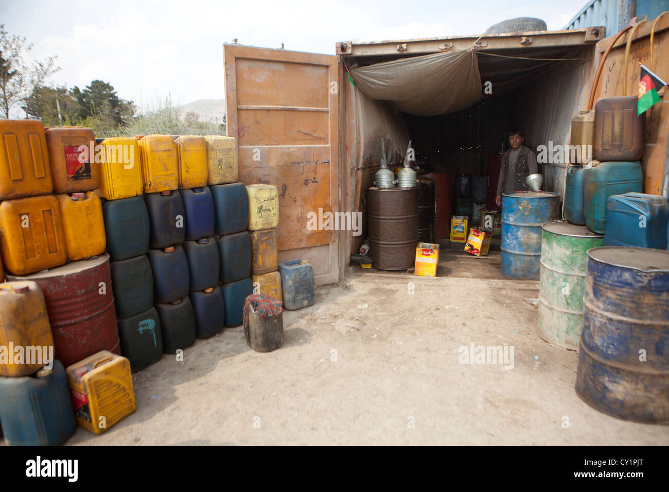 illegal petrol station in kabul Stock Photo