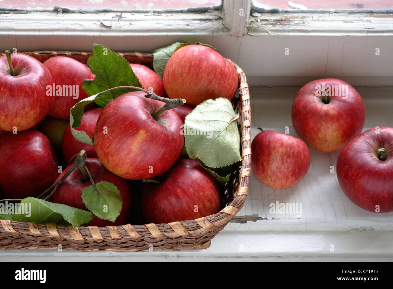apples in basket Stock Photo