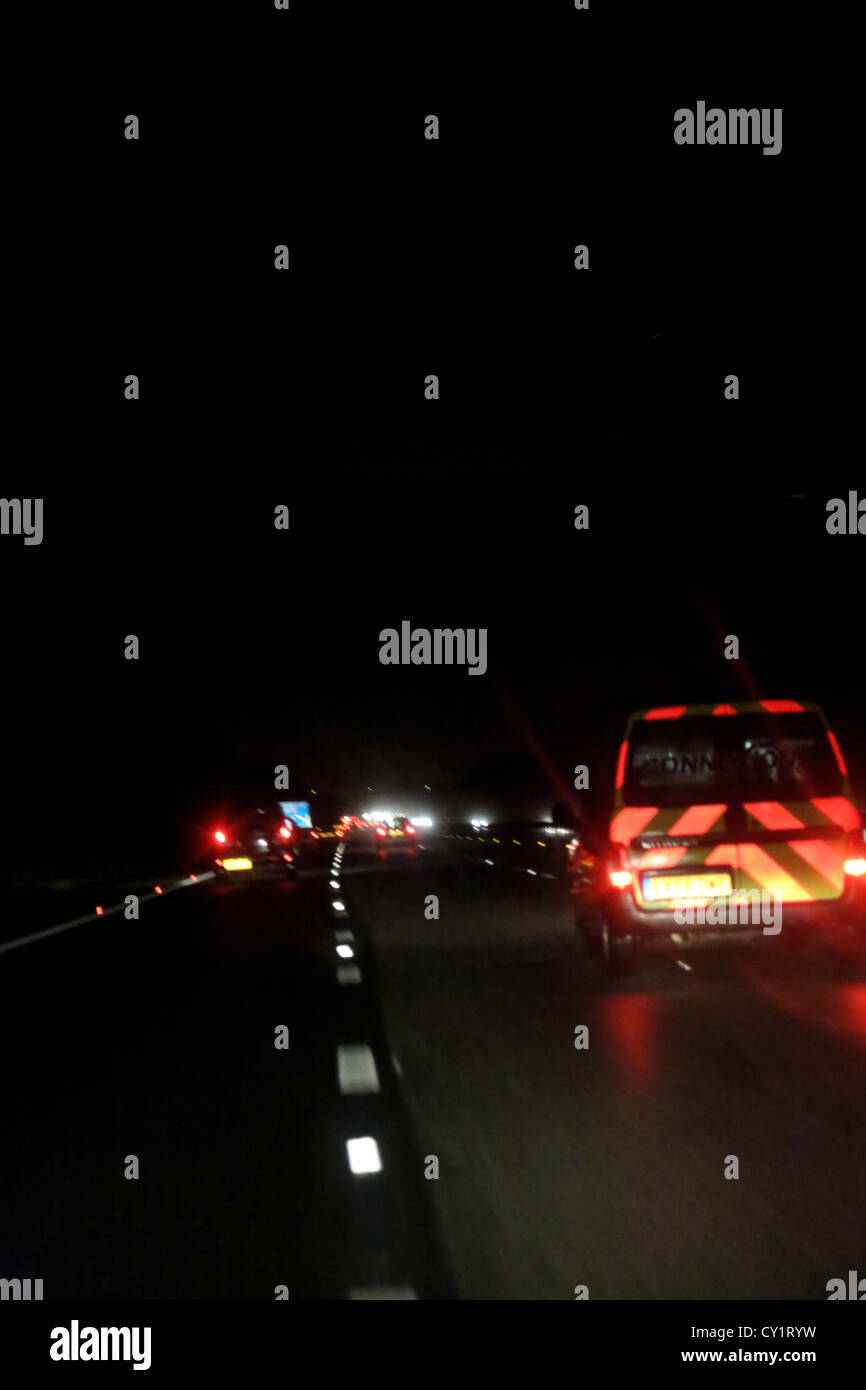 Driving On The Motorway In The Rain At Night Taken Through Car Stock ...