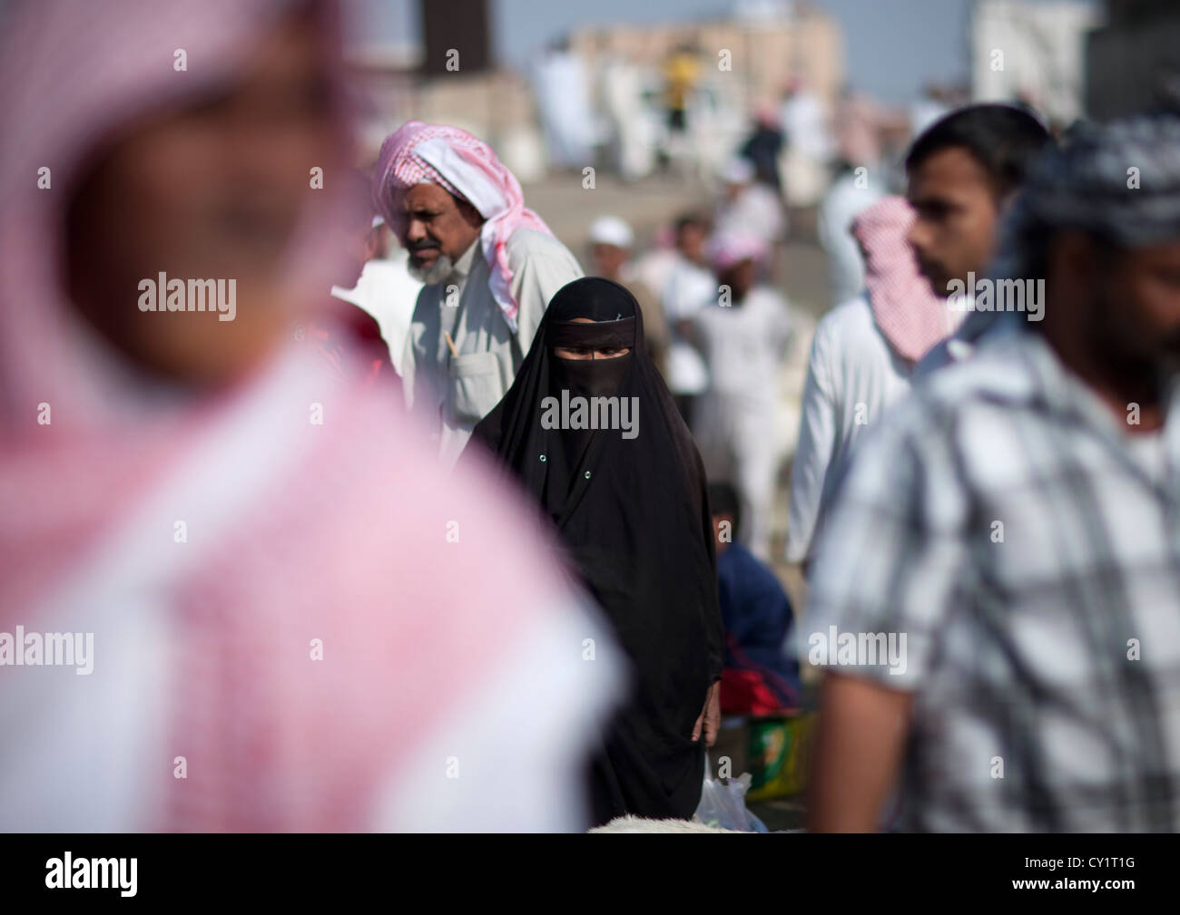Saudi Woman Veiled In Sabya Market, Saudi Arabia Stock Photo