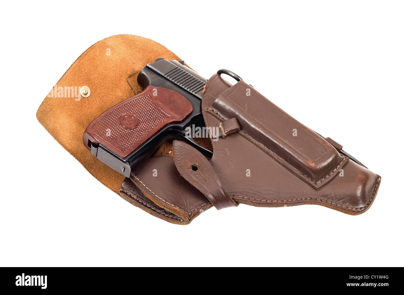 Handgun in holster isolated on the white background Stock Photo